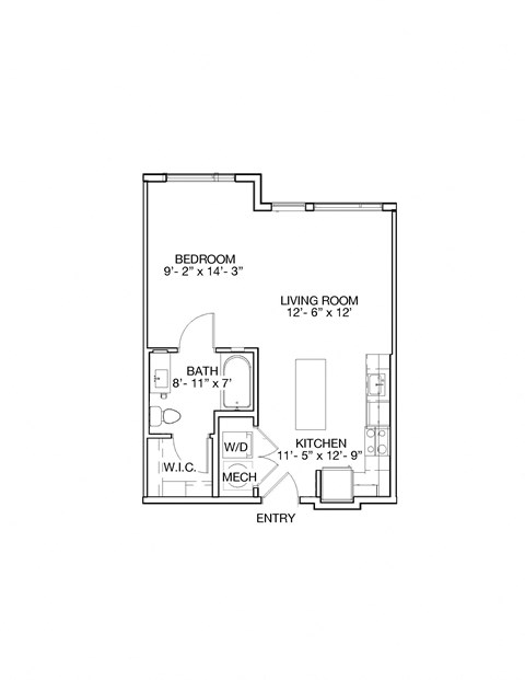 Floor plan for studio, 1 bath, 590 sqft